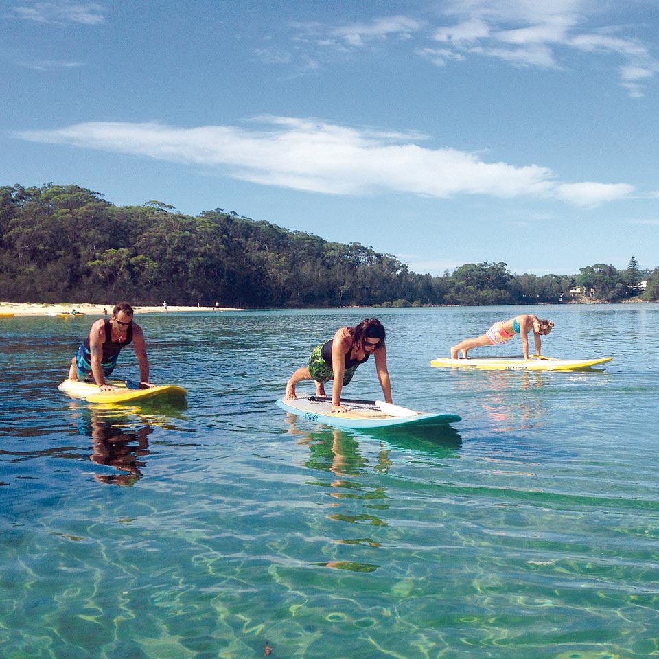 SUP Yoga Class, Narrawalle Inlet, NSW South Coast